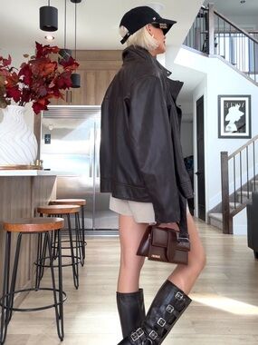 H&M Dark Brown Leather Biker Jacket